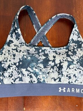 Under Armour Mid-Impact Crossback Sports Bra Blue Marbled Compression Medium